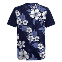Hawaiian Hibiscus Tribal Floral Blue Rugby Jersey Polynesian Tapa Pattern LT01 - Polynesian Pride