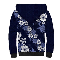Hawaiian Hibiscus Tribal Floral Blue Sherpa Hoodie Polynesian Tapa Pattern LT01 - Polynesian Pride