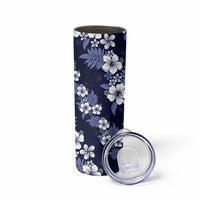 Hawaiian Hibiscus Tribal Floral Blue Skinny Tumbler Polynesian Tapa Pattern - Polynesian Pride
