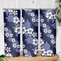 Hawaiian Hibiscus Tribal Floral Blue Skinny Tumbler Polynesian Tapa Pattern - Polynesian Pride