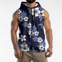 Hawaiian Hibiscus Tribal Floral Blue Sleeveless Zip Hoodie Polynesian Tapa Pattern LT01 - Polynesian Pride