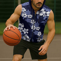 Hawaiian Hibiscus Tribal Floral Blue Sleeveless Zip Hoodie Polynesian Tapa Pattern LT01 - Polynesian Pride