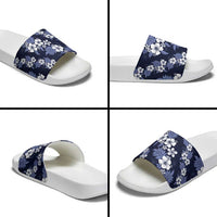 Hawaiian Hibiscus Tribal Floral Blue Slide Sandals Polynesian Tapa Pattern - Polynesian Pride