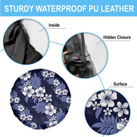 Hawaiian Hibiscus Tribal Floral Blue Spare Tire Cover Polynesian Tapa Pattern - Polynesian Pride