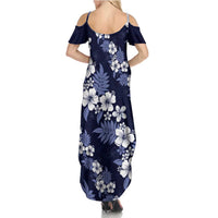 Hawaiian Hibiscus Tribal Floral Blue Summer Maxi Dress Polynesian Tapa Pattern - Polynesian Pride