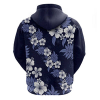 Hawaiian Hibiscus Tribal Floral Blue Zip Hoodie Polynesian Tapa Pattern - Polynesian Pride