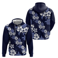 Hawaiian Hibiscus Tribal Floral Blue Zip Hoodie Polynesian Tapa Pattern - Polynesian Pride