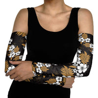 Hawaiian Hibiscus Tribal Floral Brown Arm Sleeves Polynesian Tapa Pattern - Polynesian Pride