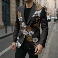 Hawaiian Hibiscus Tribal Floral Brown Blazer Polynesian Tapa Pattern - Polynesian Pride