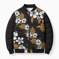 Hawaiian Hibiscus Tribal Floral Brown Bomber Puffer Jacket Polynesian Tapa Pattern - Polynesian Pride