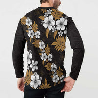 Hawaiian Hibiscus Tribal Floral Brown Button Sweatshirt Polynesian Tapa Pattern LT01 - Polynesian Pride