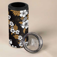 Hawaiian Hibiscus Tribal Floral Brown 4 in 1 Can Cooler Tumbler Polynesian Tapa Pattern - Polynesian Pride
