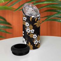 Hawaiian Hibiscus Tribal Floral Brown 4 in 1 Can Cooler Tumbler Polynesian Tapa Pattern - Polynesian Pride