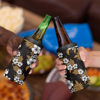 Hawaiian Hibiscus Tribal Floral Brown 4 in 1 Can Cooler Tumbler Polynesian Tapa Pattern - Polynesian Pride