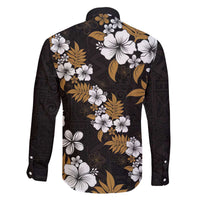 Hawaiian Hibiscus Tribal Floral Brown Family Matching Off The Shoulder Long Sleeve Dress and Hawaiian Shirt Polynesian Tapa Pattern LT01 - Polynesian Pride