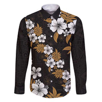 Hawaiian Hibiscus Tribal Floral Brown Family Matching Puletasi and Hawaiian Shirt Polynesian Tapa Pattern LT01 Dad's Shirt - Long Sleeve Brown - Polynesian Pride