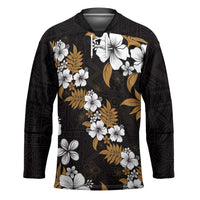 Hawaiian Hibiscus Tribal Floral Brown Hockey Jersey Polynesian Tapa Pattern LT01 Unisex Brown - Polynesian Pride