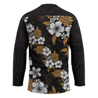 Hawaiian Hibiscus Tribal Floral Brown Hockey Jersey Polynesian Tapa Pattern LT01 - Polynesian Pride
