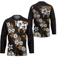Hawaiian Hibiscus Tribal Floral Brown Hockey Jersey Polynesian Tapa Pattern - Polynesian Pride