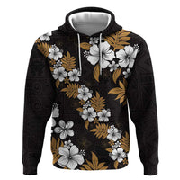 Hawaiian Hibiscus Tribal Floral Brown Hoodie Polynesian Tapa Pattern - Polynesian Pride