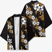 Hawaiian Hibiscus Tribal Floral Brown Kimono Polynesian Tapa Pattern - Polynesian Pride