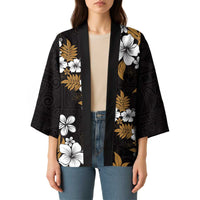 Hawaiian Hibiscus Tribal Floral Brown Kimono Polynesian Tapa Pattern - Polynesian Pride
