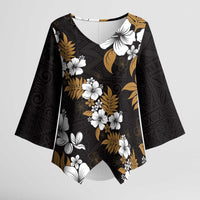 Hawaiian Hibiscus Tribal Floral Brown Kimono Sleeve Blouse Polynesian Tapa Pattern - Polynesian Pride