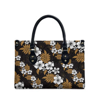 Hawaiian Hibiscus Tribal Floral Brown Leather Bag Polynesian Tapa Pattern - Polynesian Pride