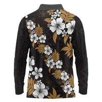 Hawaiian Hibiscus Tribal Floral Brown Long Sleeve Polo Shirt Polynesian Tapa Pattern LT01 - Polynesian Pride