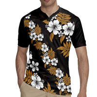 Hawaiian Hibiscus Tribal Floral Brown Rugby Jersey Polynesian Tapa Pattern LT01 - Polynesian Pride