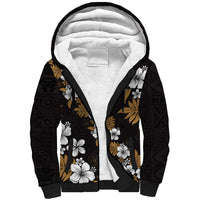 Hawaiian Hibiscus Tribal Floral Brown Sherpa Hoodie Polynesian Tapa Pattern LT01 Unisex Brown - Polynesian Pride