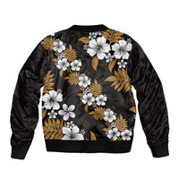 Hawaiian Hibiscus Tribal Floral Brown Sleeve Zip Bomber Jacket Polynesian Tapa Pattern - Polynesian Pride