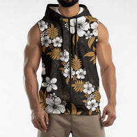 Hawaiian Hibiscus Tribal Floral Brown Sleeveless Zip Hoodie Polynesian Tapa Pattern LT01 - Polynesian Pride