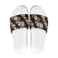 Hawaiian Hibiscus Tribal Floral Brown Slide Sandals Polynesian Tapa Pattern - Polynesian Pride