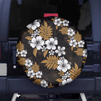 Hawaiian Hibiscus Tribal Floral Brown Spare Tire Cover Polynesian Tapa Pattern - Polynesian Pride