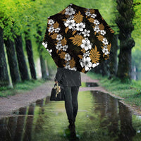 Hawaiian Hibiscus Tribal Floral Brown Umbrella Polynesian Tapa Pattern - Polynesian Pride