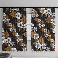 Hawaiian Hibiscus Tribal Floral Brown Window Curtain Polynesian Tapa Pattern LT01 With Hooks Brown - Polynesian Pride