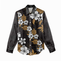 Hawaiian Hibiscus Tribal Floral Brown Women Casual Shirt Polynesian Tapa Pattern - Polynesian Pride