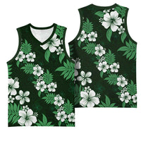 Hawaiian Hibiscus Tribal Floral Green Basketball Jersey Polynesian Tapa Pattern - Polynesian Pride