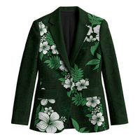 Hawaiian Hibiscus Tribal Floral Green Blazer Polynesian Tapa Pattern - Polynesian Pride