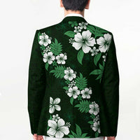 Hawaiian Hibiscus Tribal Floral Green Blazer Polynesian Tapa Pattern - Polynesian Pride