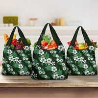 Hawaiian Hibiscus Tribal Floral Green Grocery Bag Polynesian Tapa Pattern LT01 3-pack One Size Green - Polynesian Pride