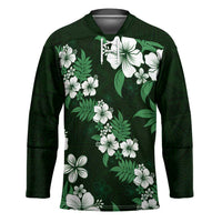 Hawaiian Hibiscus Tribal Floral Green Hockey Jersey Polynesian Tapa Pattern LT01 Unisex Green - Polynesian Pride