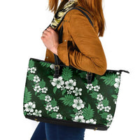 Hawaiian Hibiscus Tribal Floral Green Leather Tote Bag Polynesian Tapa Pattern LT01 Green - Polynesian Pride