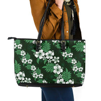 Hawaiian Hibiscus Tribal Floral Green Leather Tote Bag Polynesian Tapa Pattern LT01 - Polynesian Pride