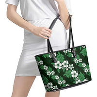 Hawaiian Hibiscus Tribal Floral Green Leather Tote Bag Polynesian Tapa Pattern LT01 - Polynesian Pride