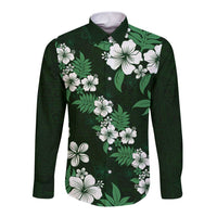Hawaiian Hibiscus Tribal Floral Green Long Sleeve Button Shirt Polynesian Tapa Pattern LT01 Unisex Green - Polynesian Pride