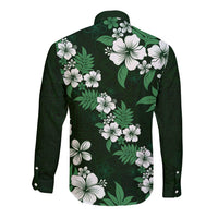 Hawaiian Hibiscus Tribal Floral Green Long Sleeve Button Shirt Polynesian Tapa Pattern LT01 - Polynesian Pride