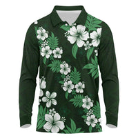 Hawaiian Hibiscus Tribal Floral Green Long Sleeve Polo Shirt Polynesian Tapa Pattern LT01 Green - Polynesian Pride