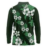 Hawaiian Hibiscus Tribal Floral Green Long Sleeve Polo Shirt Polynesian Tapa Pattern LT01 - Polynesian Pride